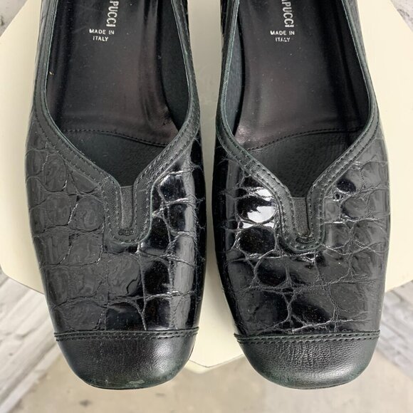 Vintage Roberto Capucci Croc Embossed Black Patent Leather Square Toe Loafer - Picture 5 of 10